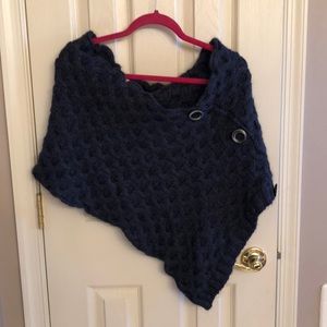 Navy Blue Cable Knit Poncho